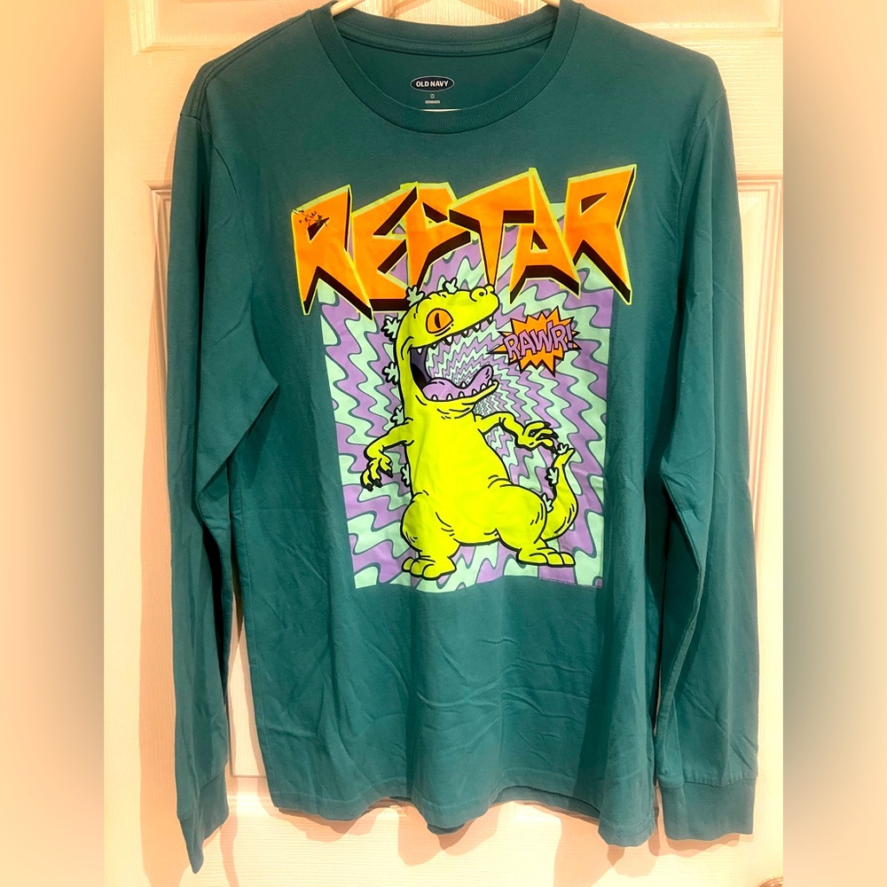Men’s Green Reptar Rugrats 90s Graphic Long Sleeve Shirt